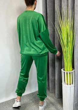 Dresy damskie welurowe komplet dresowy bluza spodnie zieleń plus size 44-48
