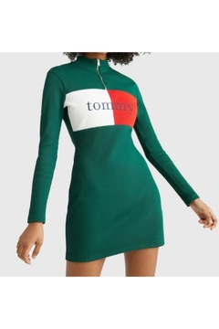 Sukienka damska Tommy Jeans dopasowa logo prążkowana na codzień r. M