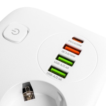 Удлинитель Power Strip, короткий удлинительный кабель Thief с 4 зарядными устройствами USB PD, 2500 Вт