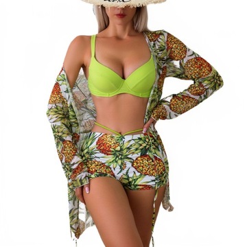 Trójczęściowy Komplet Bikini Z Oddzielną Górą I Długim Rękawem, XL