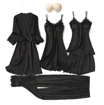 комплект из 5 атласных пижам, халата, рубашки.