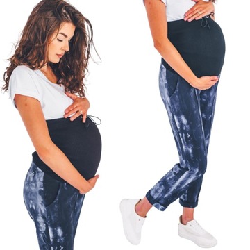 Ciążowe bawełniane spodnie kant marmurkowe dresy S