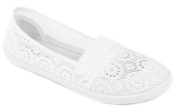 2736 BIAŁE AŻUROWE BALERINKI TENISÓWKI SLIP ON 42