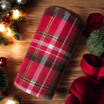 Лента в клетку с золотой нитью 12см/2,7см для банта на дверь в подарок