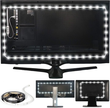 TAŚMA LED 3M RGB USB 5V PODŚWIETLENIE MONITORA TELEWIZORA DO 40 250lm 6500k