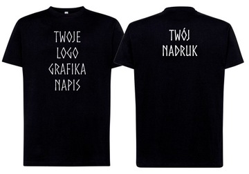 KOSZULKA MĘSKA FIRMOWA DUŻE LOGO TWÓJ NADRUK GRAFIKA NAPIS PRZÓD + TYŁ 190G
