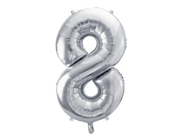 Balon foliowy cyfra 8, srebrny, 95cm