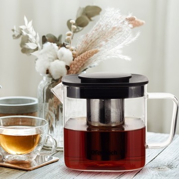 DZBANEK SZKLANY ZAPARZACZ ŻAROODPORNY DO ZIÓŁ HERBAT STALOWE SITKO KAMILLE