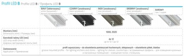 PROFIL LED SREBRNY aluminiowy wpuszczany 2m+KLOSZ