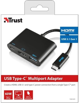 Adapter USB-C HDMI USB 3.0 Trust ładowanie MacBook
