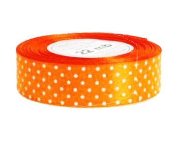 WSTĄŻKA satynowa tasiemka 25 mm/25 KROPKI pomarańcz