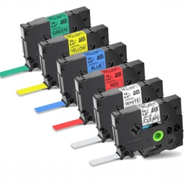 TAŚMA DO BROTHER PT-H107B 12mm TAŚMY do drukarki BROTHER 6 KOLORÓW ZESTAW