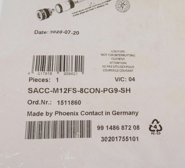 PHOENIX CONTACT 1511860 SACC-M12FS-8CON-PG9-SH НОВЫЙ