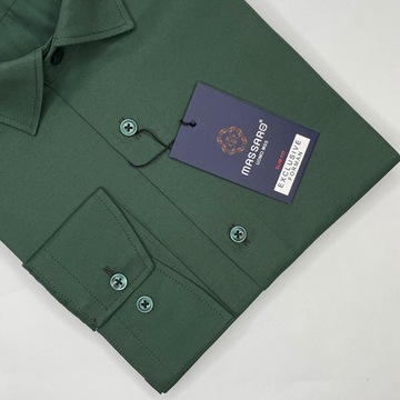 Элегантная однотонная мужская рубашка зеленого цвета Slim fit