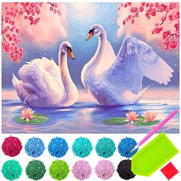 Mozaika Diamentowa Haft Diamentowy DIAMOND PAINTING 30x40 5D ŁABĘDZIE