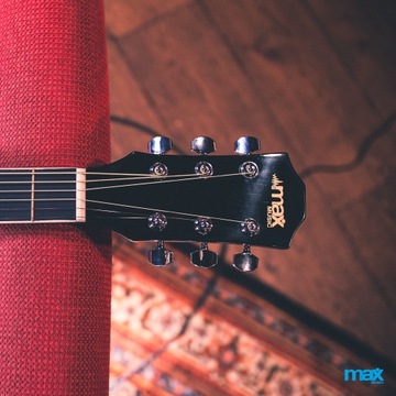АКУСТИЧЕСКАЯ ГИТАРА MAX, черная, тюнер, футляр, ремень