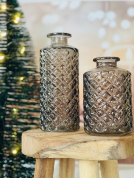 НАБОР 2 Х СЕРАЯ СТЕКЛЯННАЯ ВАЗА