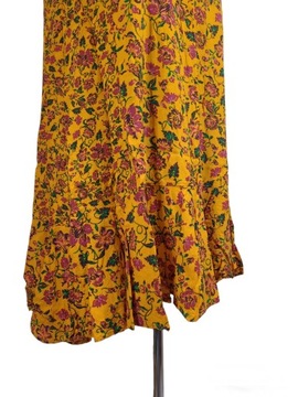 Żółta miodowa sukienka wzór w kwiaty 40,L INDISKA lato falbana