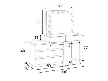 Туалетный столик Carla 12 LED Craft с косметическим зеркалом