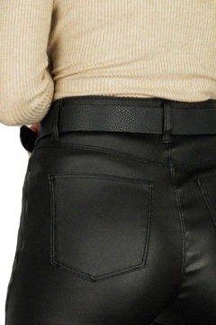 Primark Czarne Woskowane Spodnie Jeansy Rurki 34