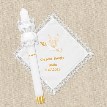 Świeca na chrzest szatka do chrztu haft + gratis