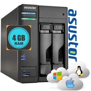 DWUKIESZENIOWY SERWER NAS ASUSTOR AS6302T USB-C HDMI CHMURA | 4 GB RAM!