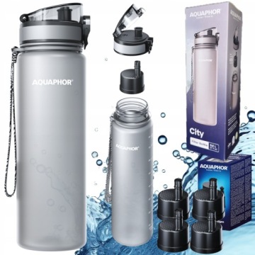 Láhev na vodu 5 x filtrační vložka Aquaphor City 0,8L šedá