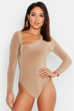 AC11417 *BOOHOO DOPASOWANE BEŻOWE BODY DŁUGI RĘKAW M