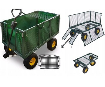 DUŻY WÓZEK OGRODOWY TRANSPORTOWY ROZKŁADANY PRZYCZEPKA 500KG BURTY 41cm