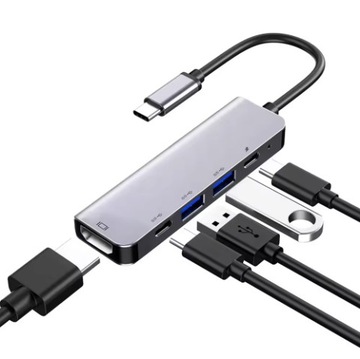 АДАПТЕР USB C HUB MACBOOK AIR PRO M1 M2 M3 ДОК-СТАНЦИЯ HDMI USB 5 в 1 PD