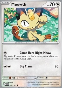 Karta Pokemon Meowth (MEW 052) 52/165