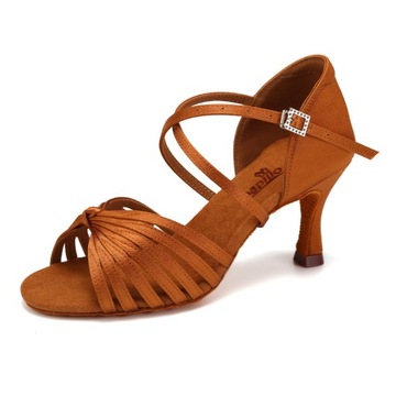Танцевальная обувь танцевальная комфортабельная латиноамериканская коричневая 7,5 см