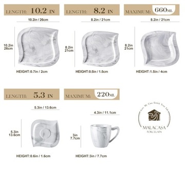 MALACASA ELVIRA MARBLE zastawa obiadowa dla 12 osób/60szt