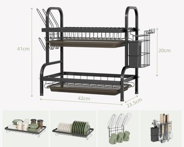 ДВУХУРОВНЕВАЯ ПОДСТАВКА ДЛЯ СУШКИ ПОСУДЫ, ЧЕРНАЯ, НЕРЖАВЕЮЩАЯ МЕТАЛЛИЧЕСКАЯ КАПЕЛЬНИЦА