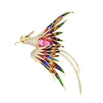 Złota Broszka Ptak Feniks Phoenix Kryształki Multi