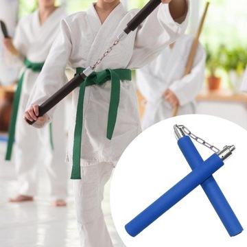 Nunczaki treningowe z pianki Wygodny uchwyt ze sznurkiem Nunchakus w kolorze chińskim niebieskim