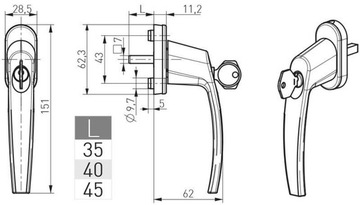 3 ручки для балконного окна с ключом и замком