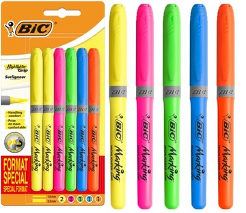 BIC HIGHLIGHTER GRIP ZAKREŚLACZ SZKOLNY BIUROWY NEONOWE 6 KOLORÓW