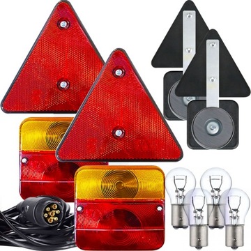 ZESTAW LAMP TYLNCH NA MAGNES ŚWIATEŁ DO PRZYCZEPY 2SZT TRÓJKĄT 7PIN