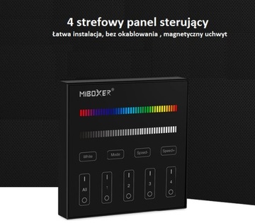 СВЕТОДИОДНАЯ ПАНЕЛЬ УПРАВЛЕНИЯ 4 ЗОНЫ RGBW MILIGHT B3 ЧЕРНАЯ MiBoxer