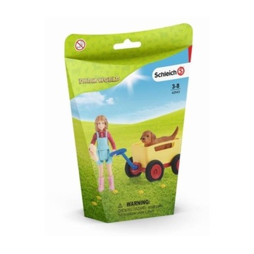 SCHLEICH 42543 Dziewczynka +wózek +pies farma psy