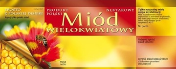 ETYKIETY DUŻE Miód WIELOKWIATOWY czerwone DUŻE z plastrem 100 szt