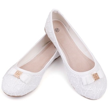 BIAŁE BALERINKI DAMSKIE KONRONKOWE PŁASKIE WSUWANE