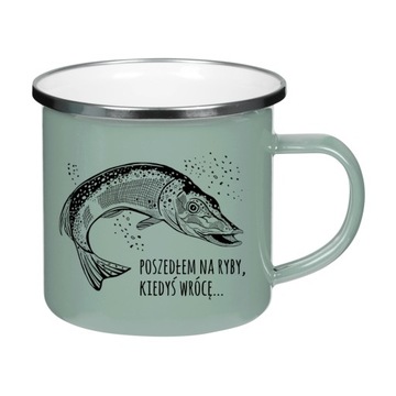 Emaliowany Kubek Wędkarza - SZAROZIELONY