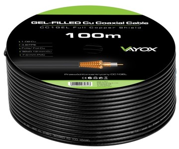 KABEL KONCENTRYCZNY ŻEL PRZEWÓD CZARNY MIEDŹ 100m