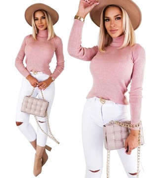 Kobiecy PRĄŻKOWANY GOLF Sweter ELASTYCZNY Kolory