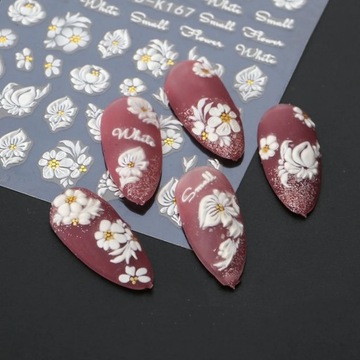 5D НАКЛЕЙКИ для украшения ногтей, самоклеящиеся выпуклые белые цветы