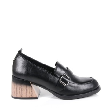 ЖЕНСКИЕ МОКАСИНЫ НА ВЫСОКОМ КАБЛУКЕ, ЭЛЕГАНТНЫЕ ЧЕРНЫЕ ТУФЛИ