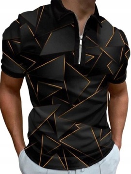 T-shirt MĘSKA KOSZULKA 3D Bluzka Polo Geometryczna Zamek Letnia L z POLSKI
