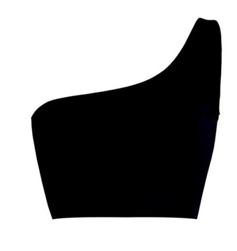 CZARNY TOP TOPIK krótka BLUZKA na JEDNO RAMIĘ odkryte ramiona S/M